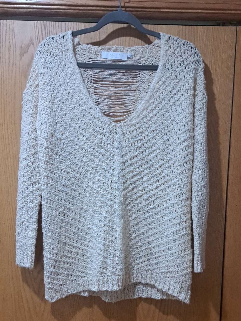 ASTR the Label Cream Open-Knit V-Neck Sweater